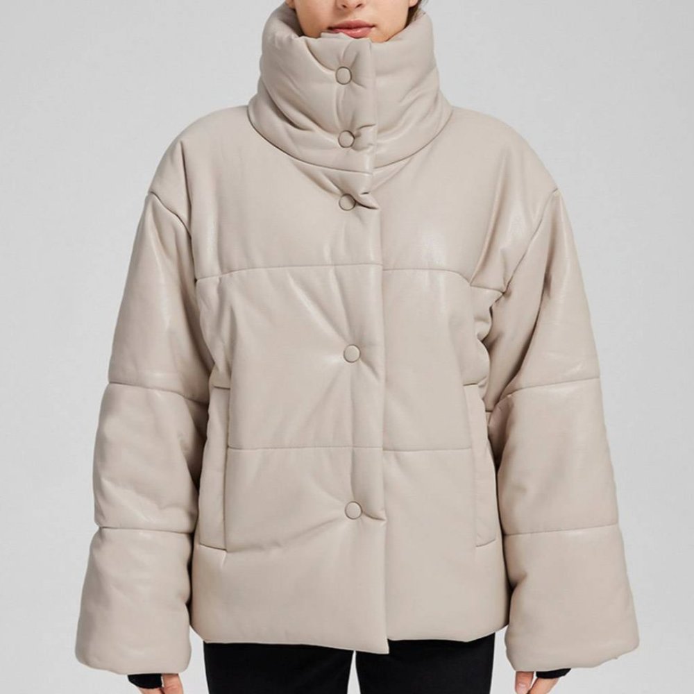 Faux-Leather Puffer Jacket